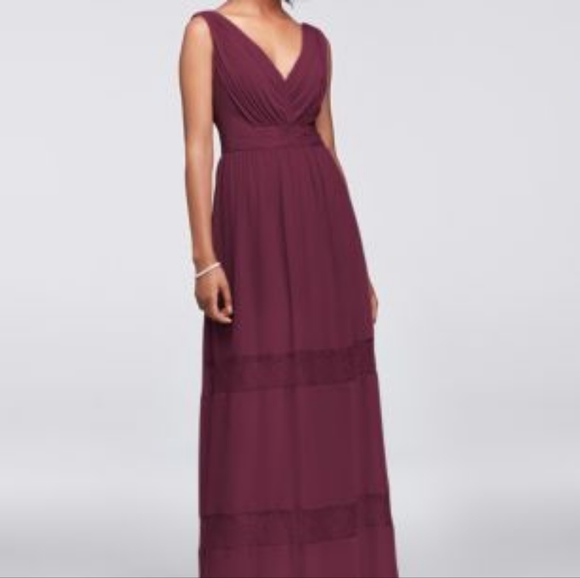 David's Bridal Dresses & Skirts - Davids bridal lace ruched chiffon wine maxi dress gown sz 6 *D1